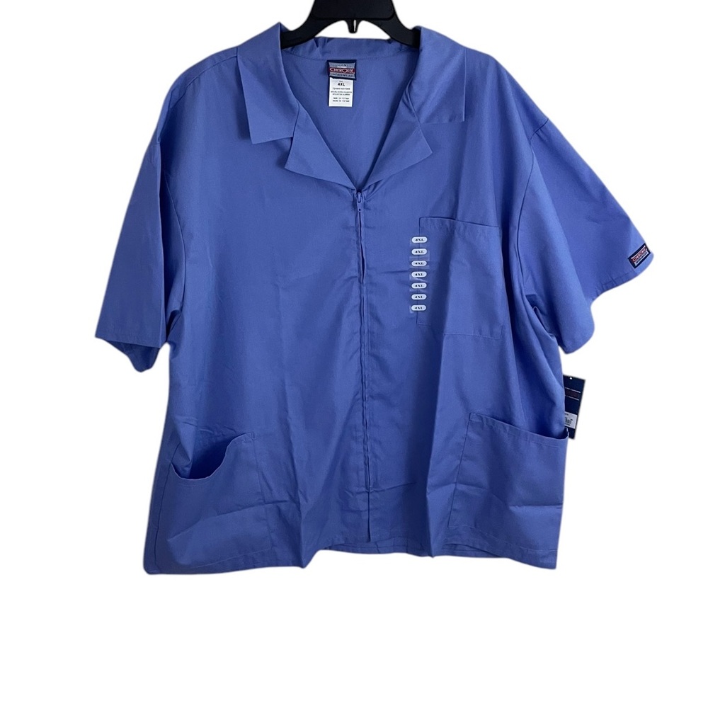 Cherokee Workwear Men’s Blue Scrub Top Zips Up Size 4XL With Collar